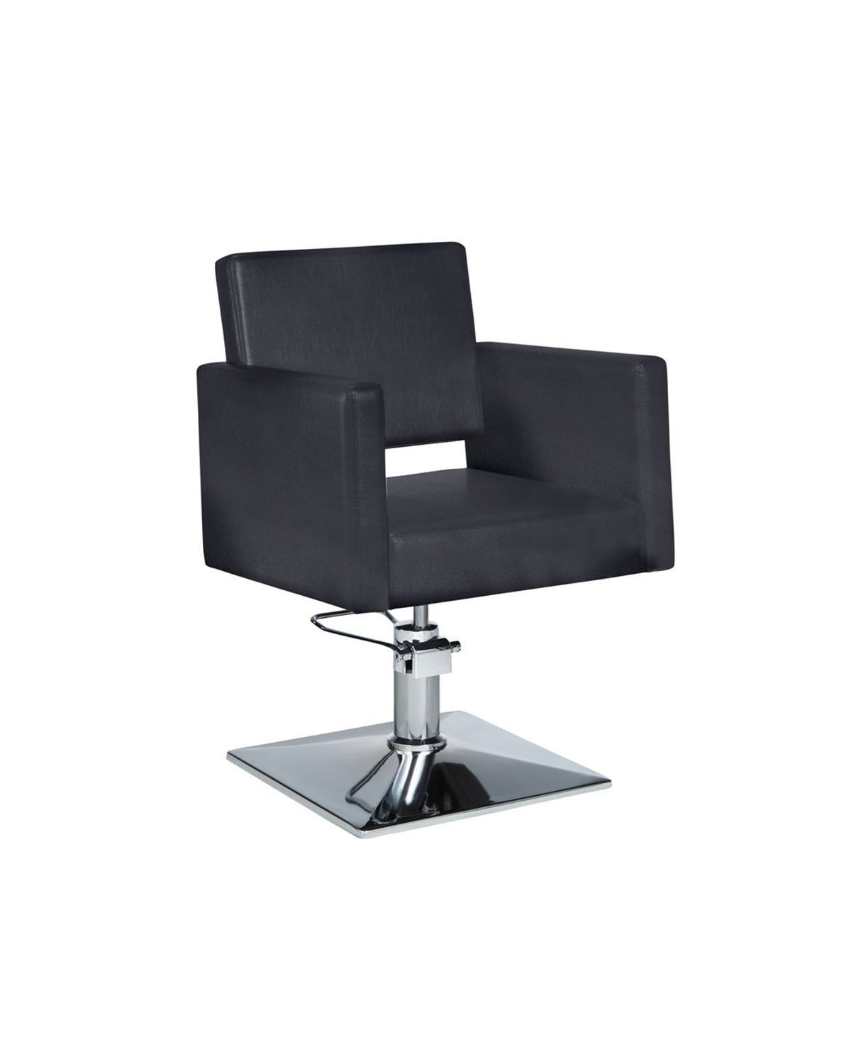 Christy - Fauteuil de coupe noir avec base ronde carrée chromée